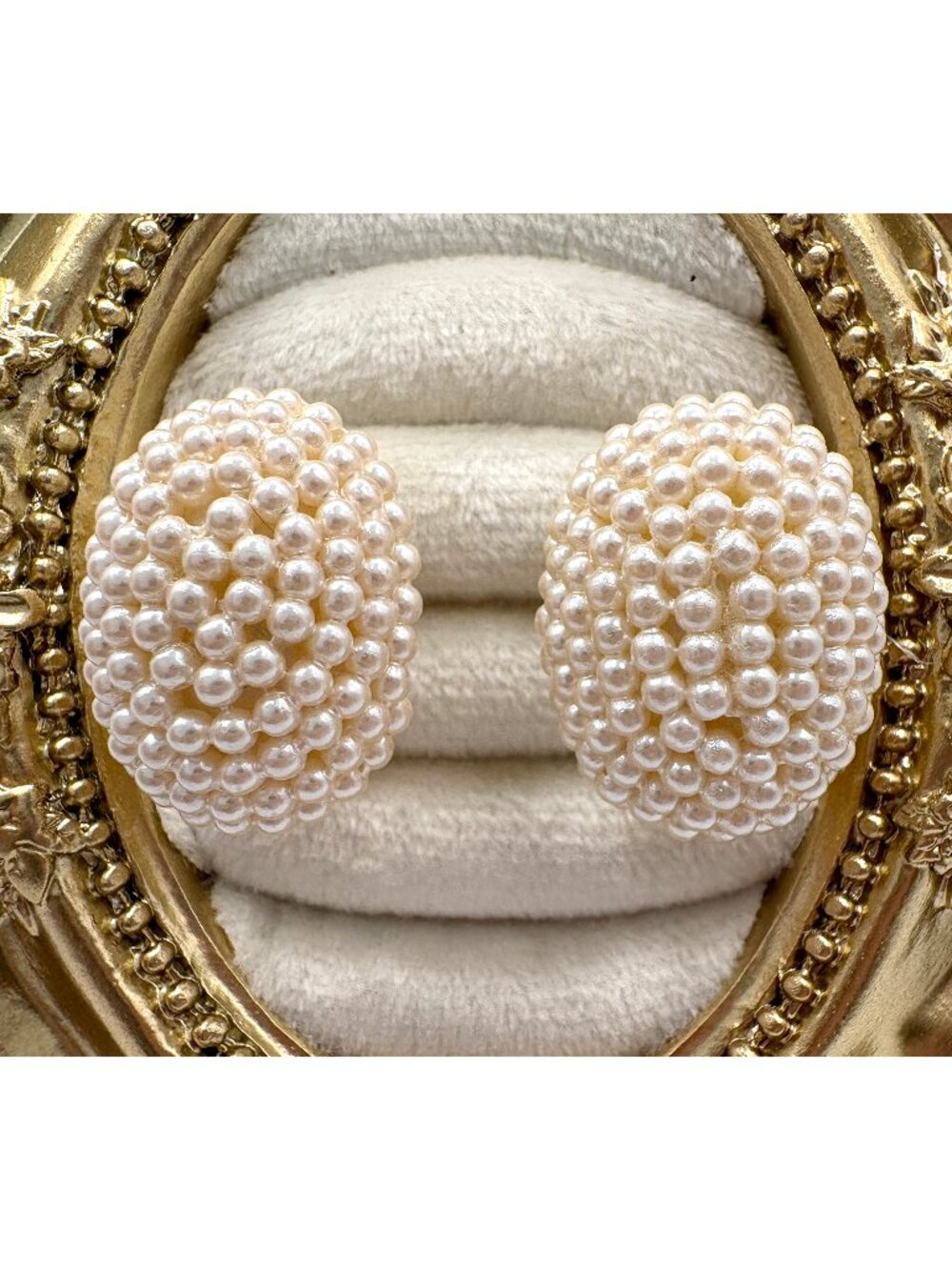 Vintage Napier Faux Pearl Cluster Screw Back Earrings